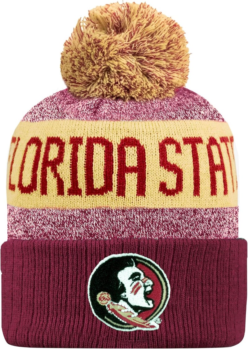 LogoFit NCAA Team Color-Embroidered Logo -Cuffed Knit Skully Beanie Pom Hat-OSFM - Image 1